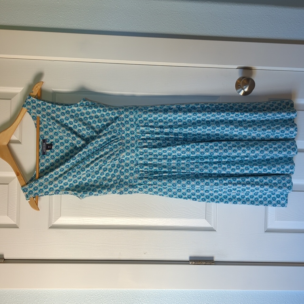 EUC Lands End A-Line Dress  Sz XS  Turquoise Geometric Print